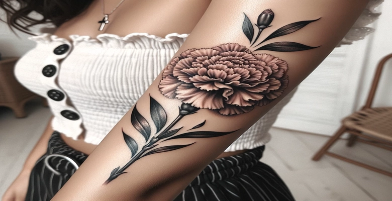 Antebrazo con tatuaje de flor de clavel.